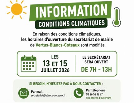 Information - Changement d'horaires d'ouverture - Mairie de Vertus