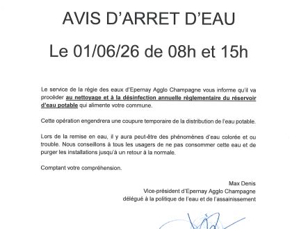 Coupure eau - OGER -Lundi 01 Juin 2026