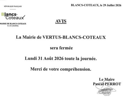 Fermeture exceptionnelle Mairie de Vertus