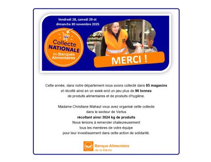 Remerciements de la Banque Alimentaire de la Marne