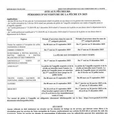 Périodes d'ouverture de la pêche en 2025