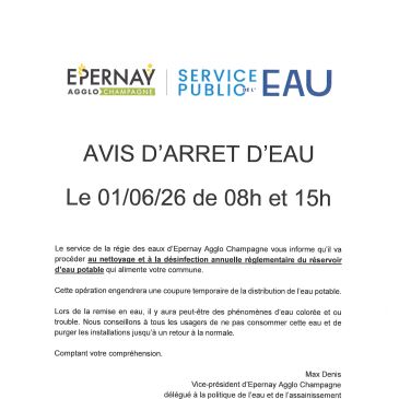 Coupure eau - OGER -Lundi 01 Juin 2026