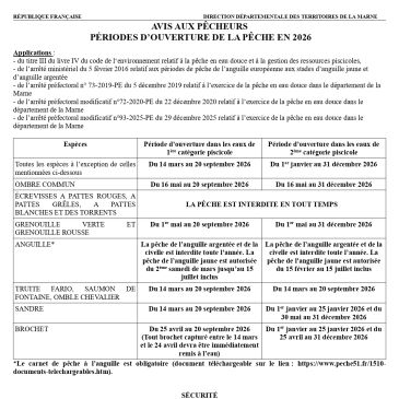 Calendrier de pêche 2026