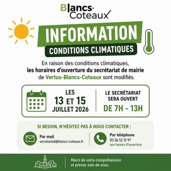 Information - Changement d'horaires d'ouverture - Mairie de Vertus