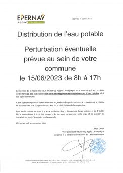 Eau potable - perturbation - 15 Juin 2023 - GIONGES + FULAINE SAINT QUENTIN + LE PLESSIS