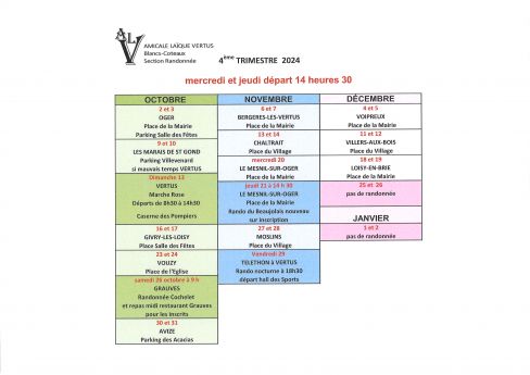 Amicale laïque Section Randonnée - 4ème Trimestre 2024