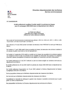 Arrêté Préfectoral - période de chasse 2025-2026