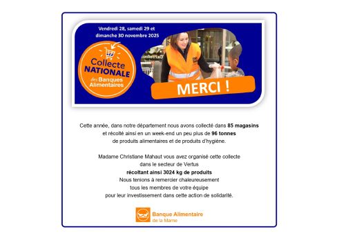 Remerciements de la Banque Alimentaire de la Marne