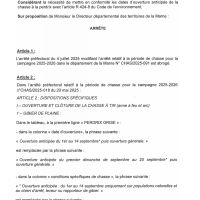 Arrêté Préfectoral - période de chasse pour la campagne 2025-2026