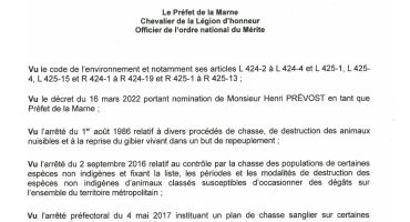 Arrêté préfectoral - période de chasse 2025-2026